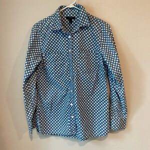 J. Crew Blue and White Dot Floral Pattern Button Down Shirt Preppy Work